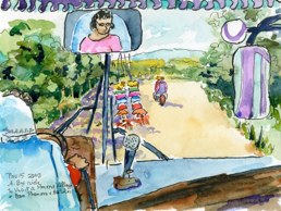 On the road in a bus